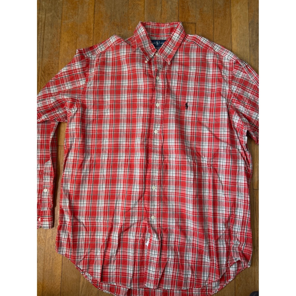 Ralph Lauren Blake Mens L Rust Plaid Cotton Button Down Shirt Long Sleeve